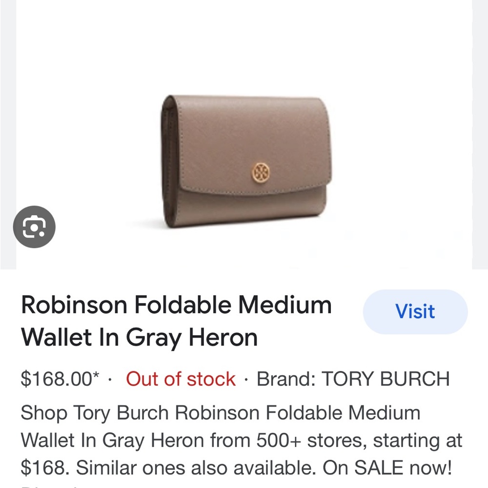 Tory Burch Medium Robinson Wallet in Gray Heron